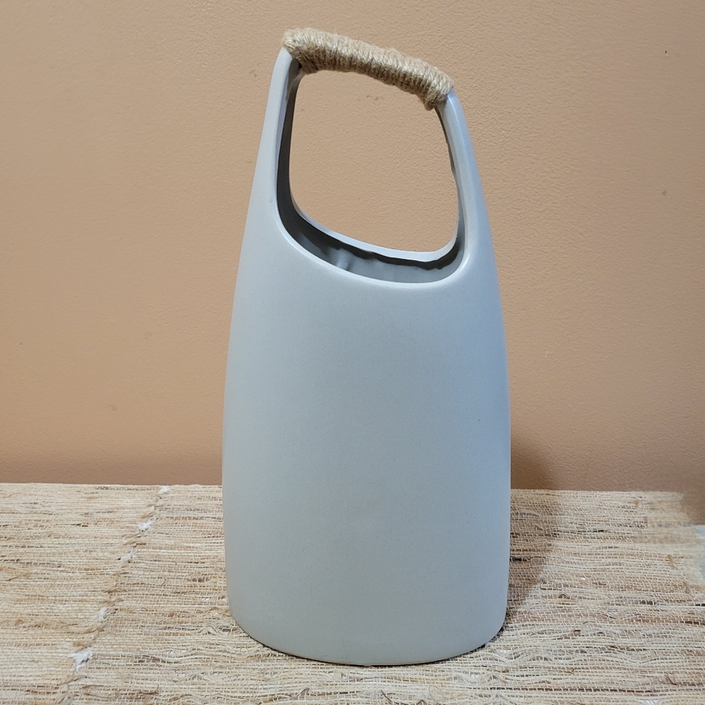 Bloomingville Stoneware Vase with Rattan Wrapped Top Handle
